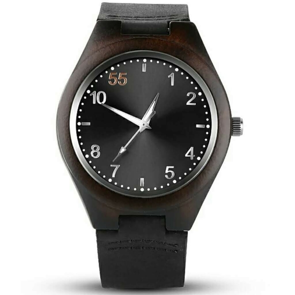 NEW MEN'S GENUINE BAMBOO WATCH W/ LEATHER BAND - Picture 3 of 3